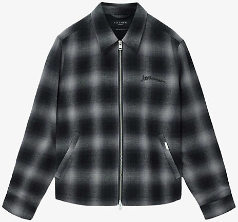 AllSaints Mens Slatewash Blue Kapi Logo-Embroidered Cotton Shirt M