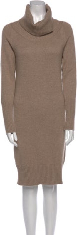 Rene Lezard Wool Shift Dress Brown Long Sleeve with Turtleneck