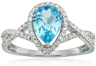 14k White Gold Swiss Topaz and Diamond Solitaire Infinity Shank Engagement Ring (1/4cttw