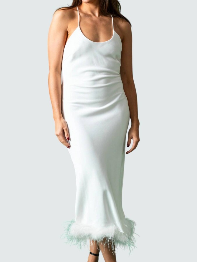 Magali Feather Bias Sleeveless Midi Dress In White