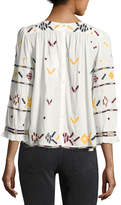 Thumbnail for your product : BA&SH Sean Embroidered Peasant Blouse, Ecru/Ciel