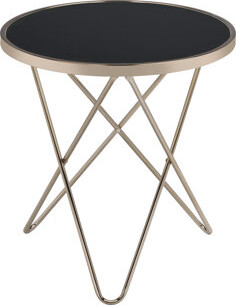 Mercer41 Round End Table Featuring Black Glass Top And Champagne Finish Overlapped \