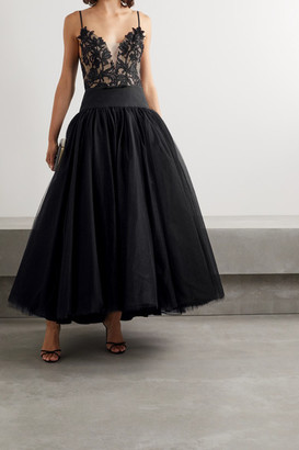 Monique Lhuillier Satin-trimmed Guipure Lace And Tulle Gown - Black