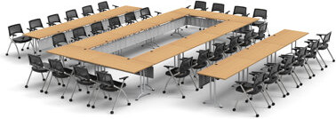 TeamWORK Tables 32 Person Training Meeting Seminar Tables with Modesty Panels and 32 Chairs Complete Set