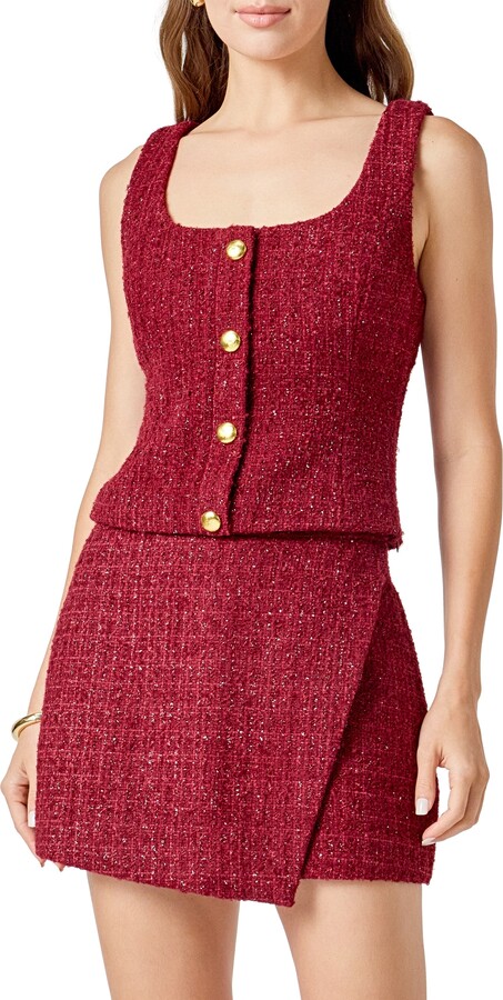 Endless Rose Tweed Button Front Top