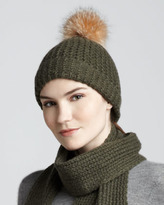 Thumbnail for your product : Sofia Cashmere Fur-Pom Cashmere Cap