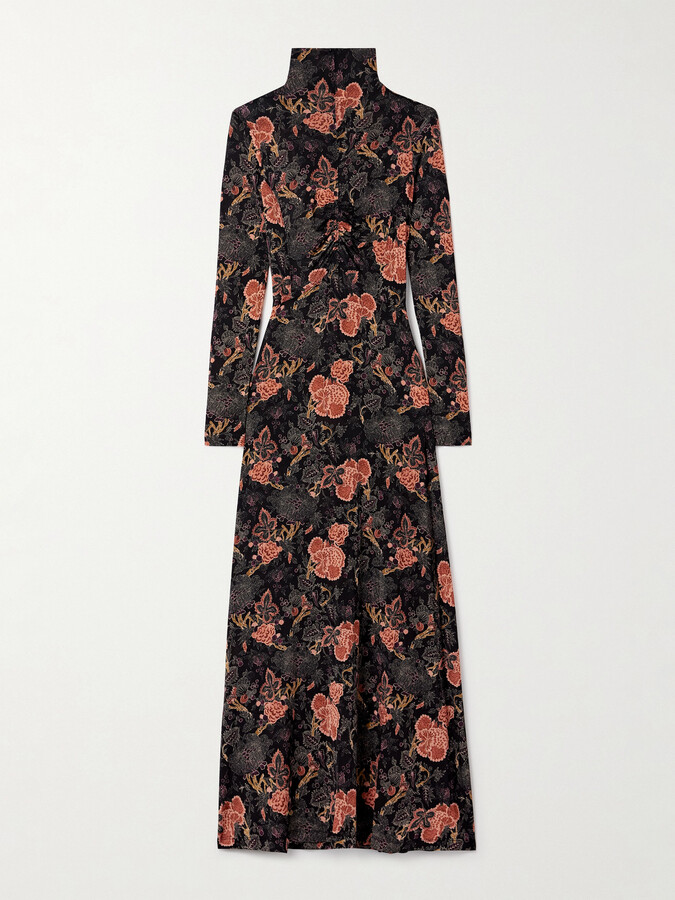Ulla Johnson Koa Ruched Printed Stretch-jersey Turtleneck Maxi Dress - Multi