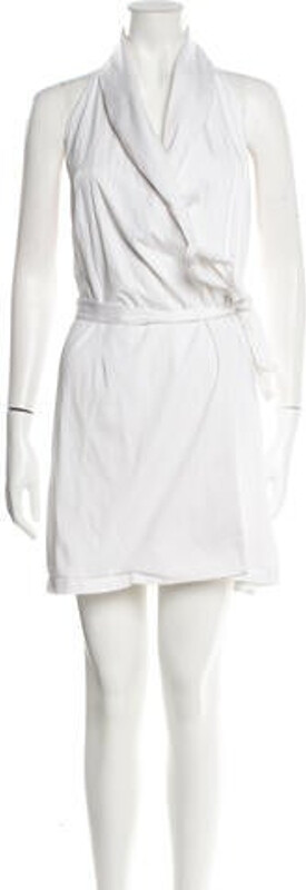 Sara Battaglia Shirtdress White Sleeveless with Mock Neck