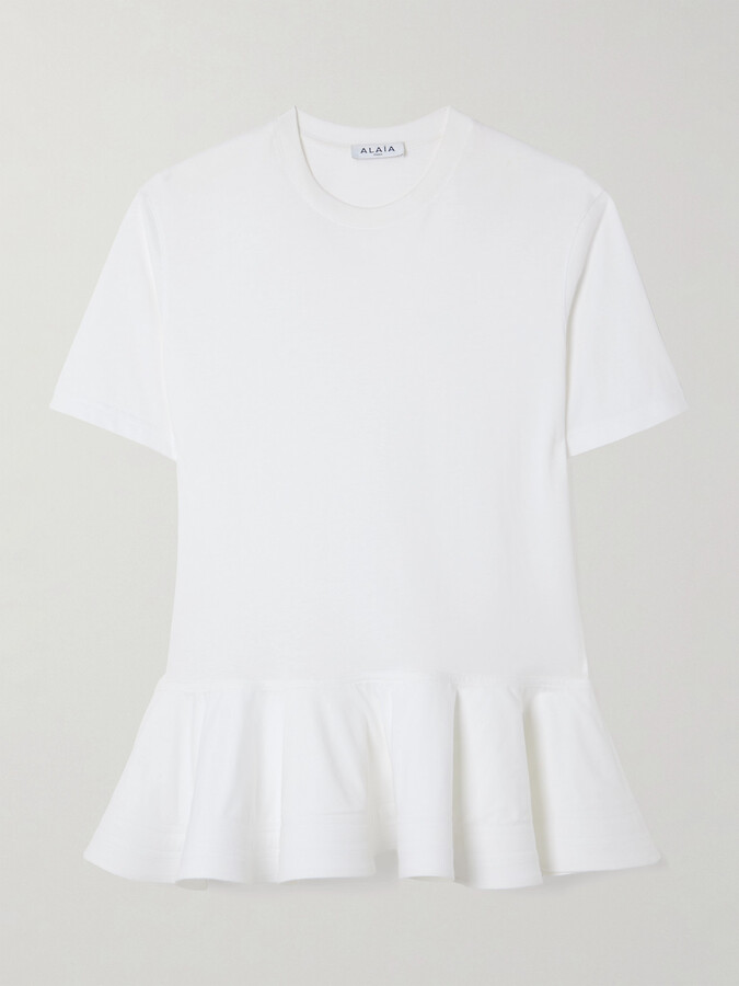 Alaia Oversized Poplin-trimmed Cotton-jersey Peplum T-shirt - White