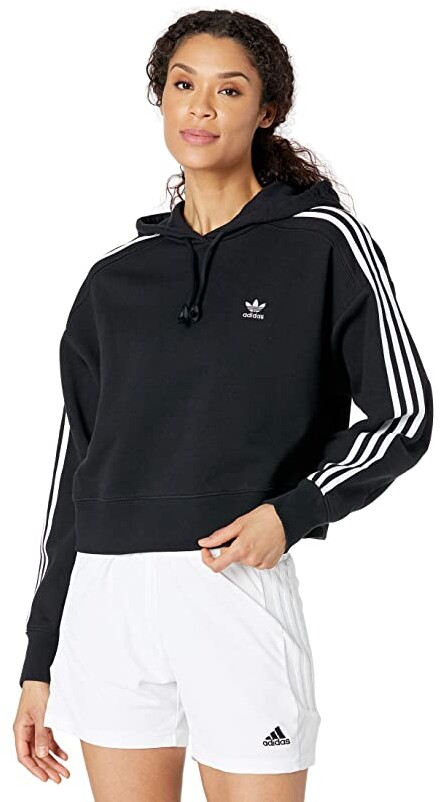 adidas 3-Stripes Short Hoodie Women's Clothing - ShopStyle Activewear Tops