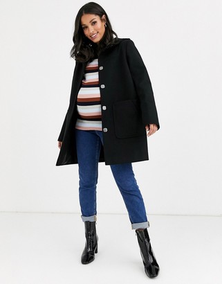 ASOS DESIGN Maternity hooded slim coat in black