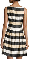 Thumbnail for your product : Chetta B Metallic-Stripe A-Line Dress, Black/Gold