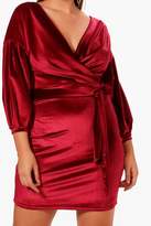 Thumbnail for your product : boohoo Plus Tie Waist Velvet Wrap Dress
