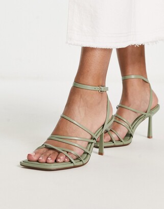 ASOS DESIGN Hamper strappy mid heeled sandals in sage green