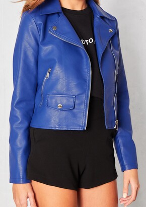 Missy Empire Sydney Royal Blue Faux Leather Biker Jacket