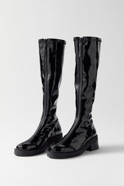flat black patent boots