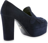 Thumbnail for your product : Prada Suede Kiltie 110mm Loafer Pump, Bleu