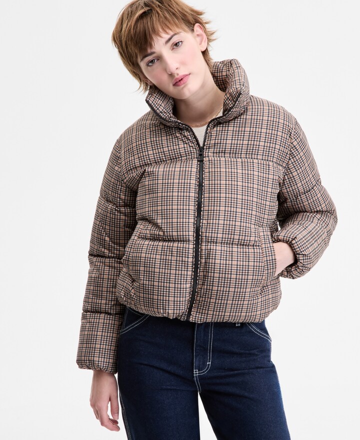 Sebby Women's Plaid Zip-Front Puffer Coat