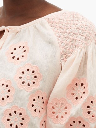 Innika Choo Oliver Daily Embroidered Linen-poplin Blouse - Light Pink