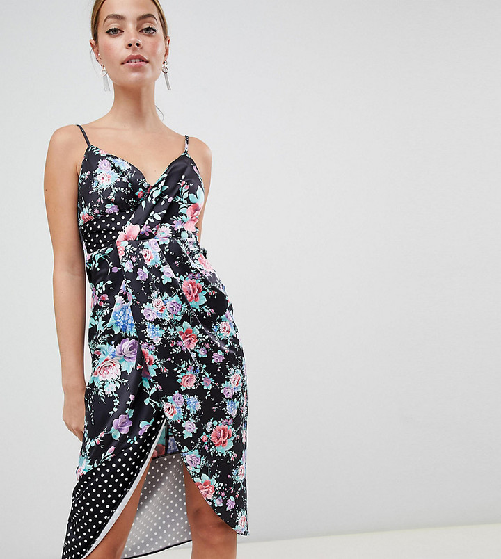 mixed print midi dress