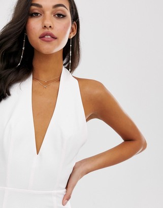 Jarlo extreme plunge front maxi dress with drop back in white