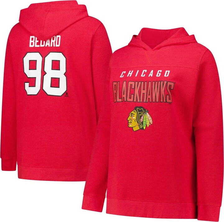 Profile Women's Connor Bedard Red Chicago Blackhawks Plus Size Name Number Thermal Pullover Hoodie