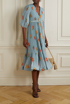 Thumbnail for your product : Zimmermann Belted Floral-print Plissé-organza Midi Dress - Blue