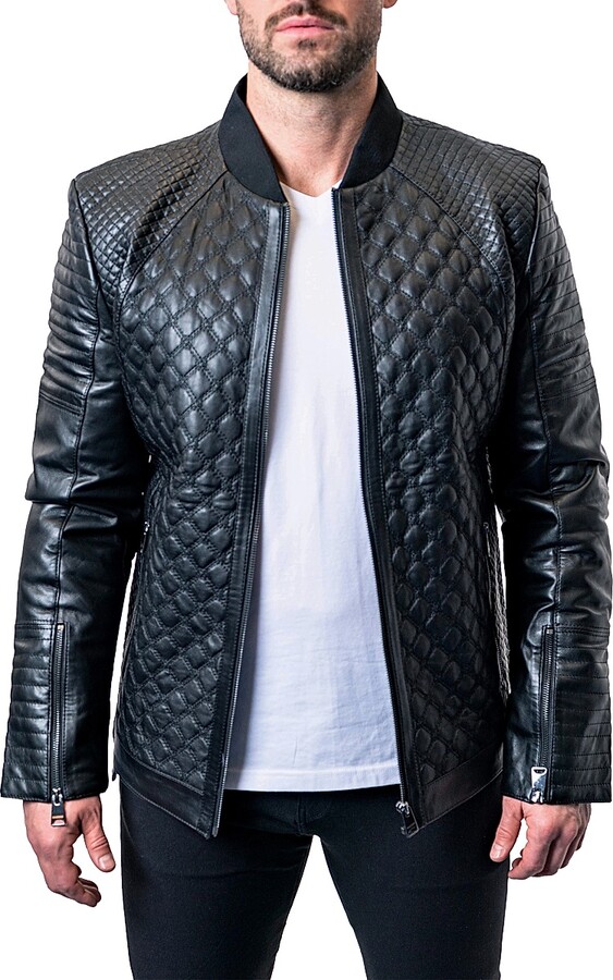 Maceoo Men's Leather Croco Jacket - Black - Size Small