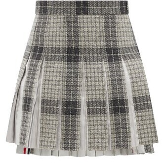 Thom Browne Pleated Windowpane-check Wool-twill Skirt - Grey