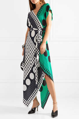 Diane von Furstenberg Banbe Asymmetric Polka-dot Silk Crepe De Chine Midi Dress