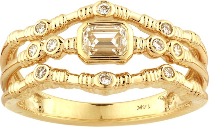 Artisan Gold / White Emerald Cut Brown Diamond Multi Band Ring In 14K Yellow Gold