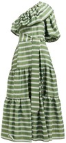 Thumbnail for your product : Lisa Marie Fernandez Arden One-shoulder Striped Satin Maxi Dress - Green White