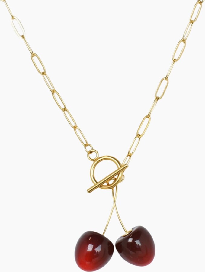I'mmany London Gold / Red Double Cherry Golden Chain Necklace