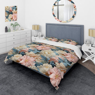 Design Art Vintage Beige Minimalism Floral Blossums Duvet Cover Set