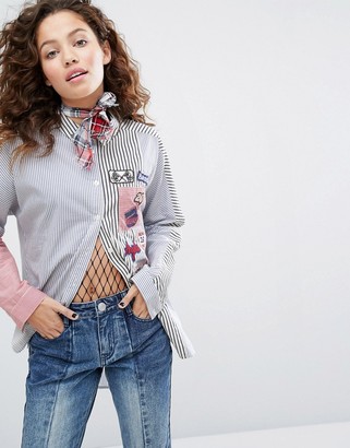 House of Holland Color Block Shirt With Patches