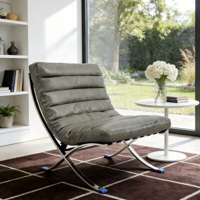 Orren Ellis Raffertie Leather Slipper Chair - Full Grain Leather with Cross Base Design Durable Metal Legs 460 lb Capacity