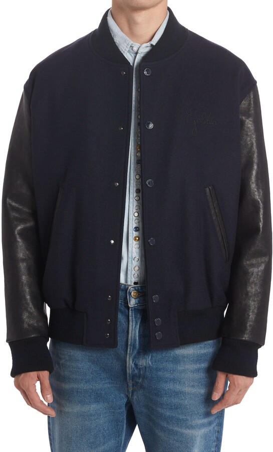 varsity wool leather bomber jacket