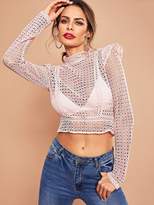 Thumbnail for your product : Shein Ruffle Trim Guipure Lace Top