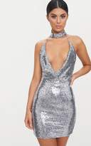 Thumbnail for your product : PrettyLittleThing Silver Cowl Neck Chain Detail Bodycon Dress