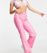 Thumbnail for your product : Collusion straight leg trouser with seam detail in bright pink PU