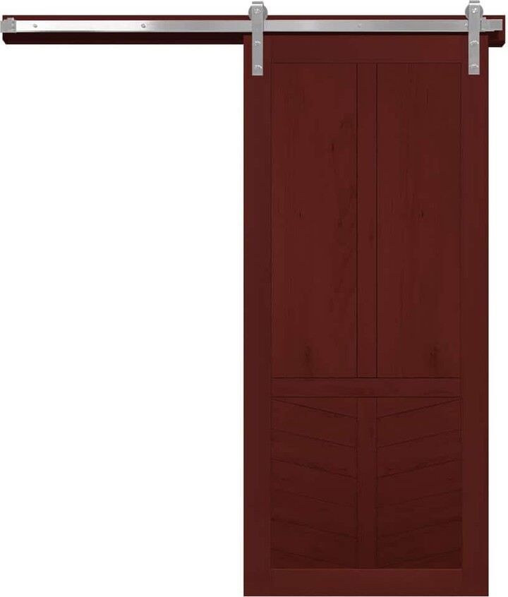 VeryCustom Robinhood Red Wood 42 in. x 84 in. Sliding Barn Door with Hardware Kit in Stainless Steel