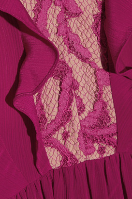 Saloni Suzi Ruffle And Lace-Trimmed Crinkled-Gauze Maxi Dress