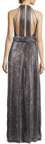 Thumbnail for your product : Halston Sleeveless Halter-Neck Textured Metallic Evening Gown