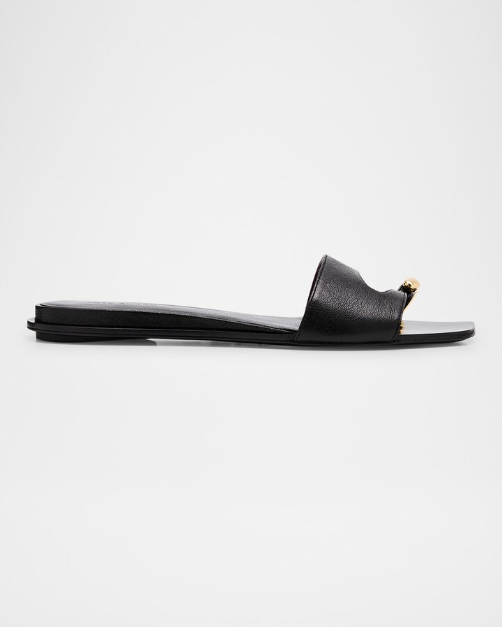 Tory Burch Pierced Leather Toe Ring Flat Sandals
