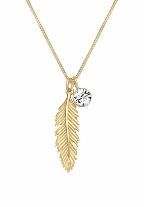 Elli Women 925 Sterling Silver Gold Plated Xilion Cut Crystal Necklace with Feather Pendant 45 cm