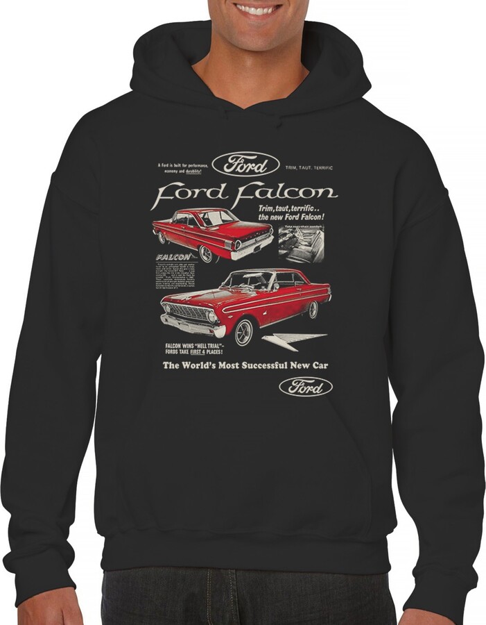 Tee Hunt Ford Falcon Retro Poster Men's Plus Size Graphic Hoodie - 1960s-70s Muscle Car Classic Ride Design 3X-Large Black