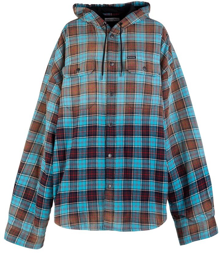 Balenciaga Bleached Effect Checked Hooded Jacket - ShopStyle