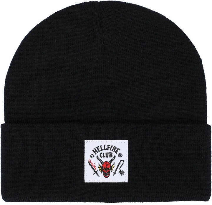 Stranger Things Hellfire Club Woven Label Men’s Black Beanie Cuff Knit