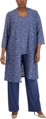 R & M Richards 3-Pc. Plus Size Sequined Lace Pantsuit & Shell