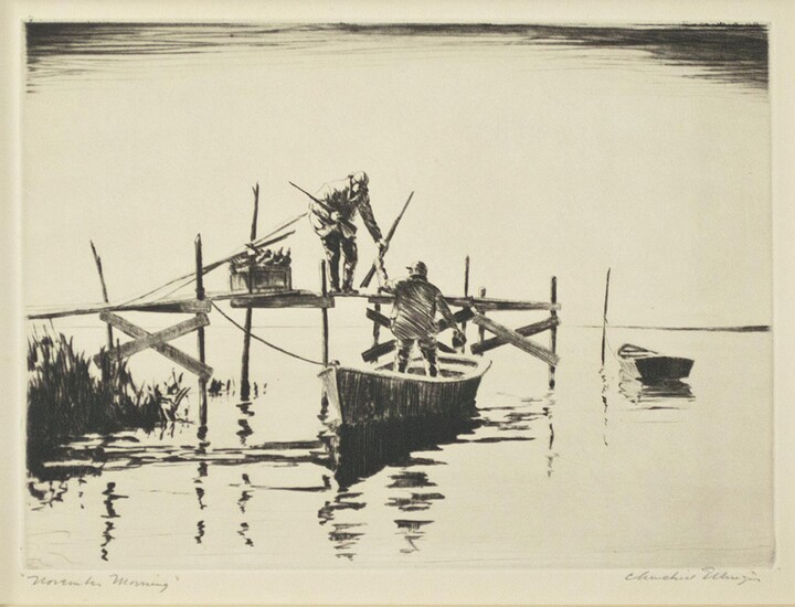 Churchill Ettinger, "November Morning, " Original Etching signed by Churchill Ettinger, c. 1940